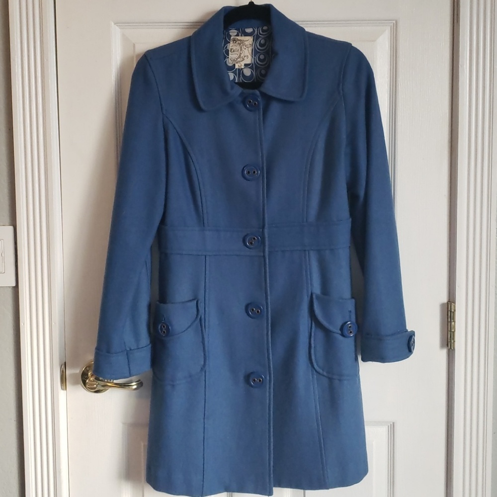 Flared thigh length winter dress coat